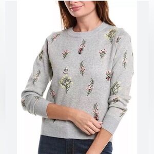 NEW Nanette Lepore Jeweled Floral Sweater Gray Embroidered Size M/L